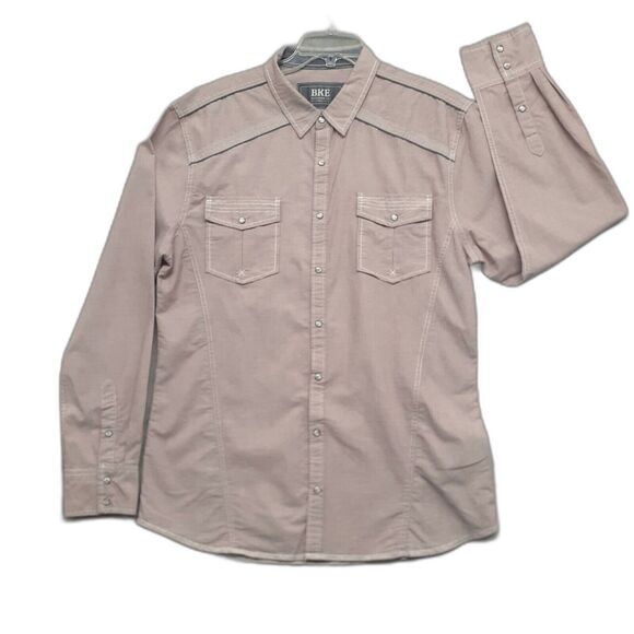 Buckle BKE Pearl-Snap Button Down Shirt Size XXL Western Style Shirt Pale Pink - Picture 1 of 8